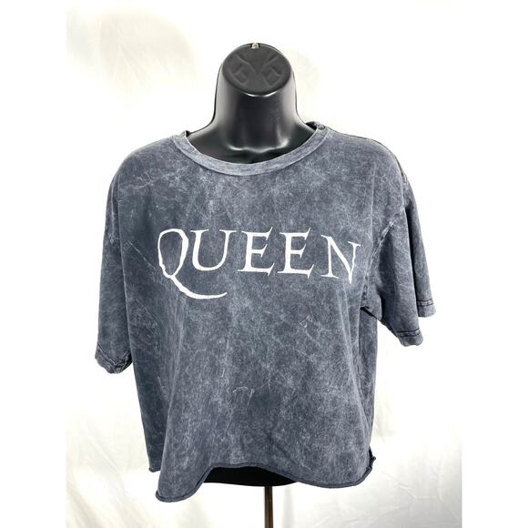 Queen Cropped Band Tee Washed Black Size XL Distressed - Picture 1 of 6